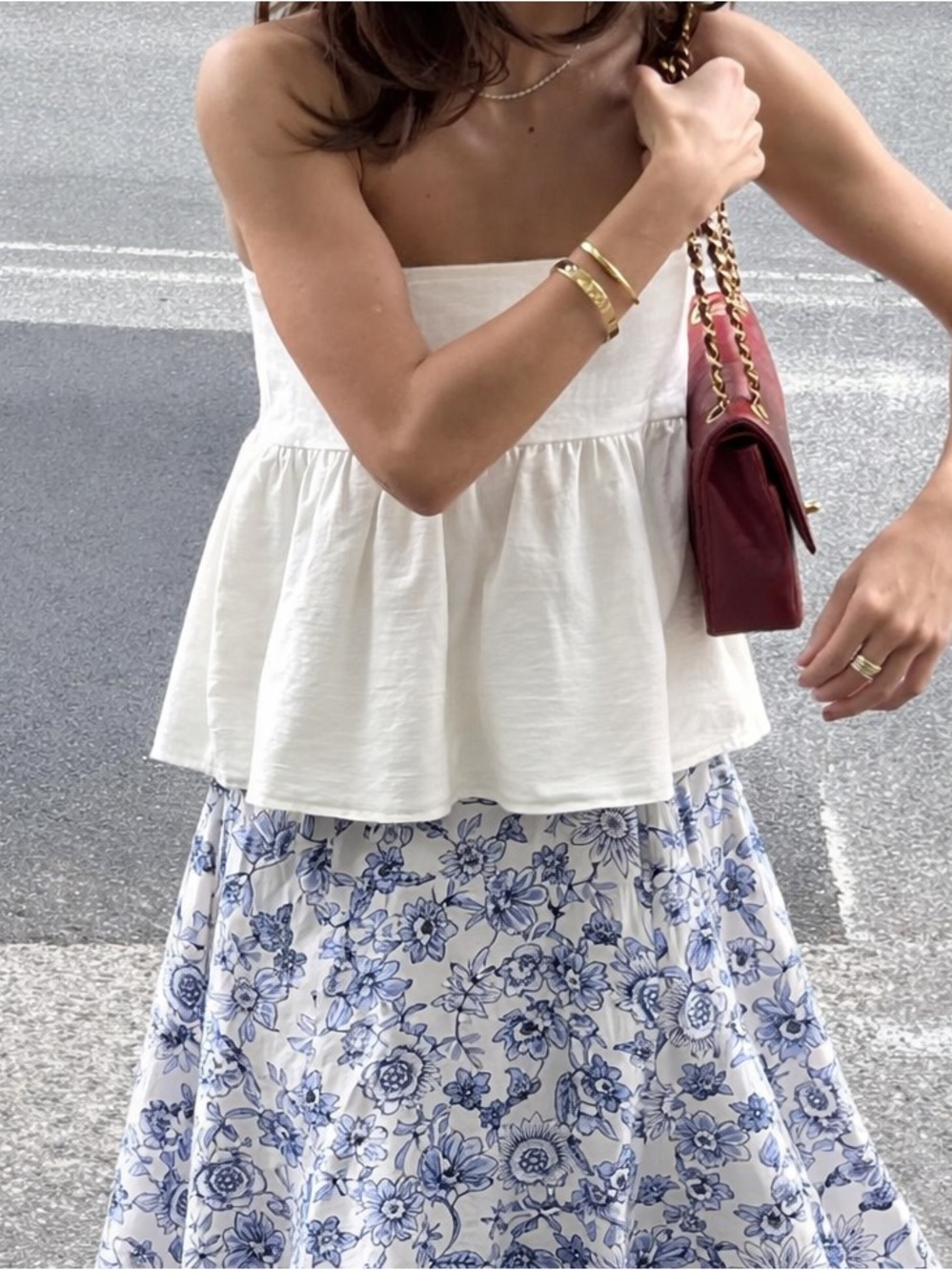 Vintage Josephine Chaus Blue and White Floral Silk Skirt